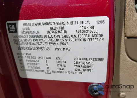 2006 Chevrolet Hhr Lt из США, поврежденный, VIN 3GNDA23P56S592765